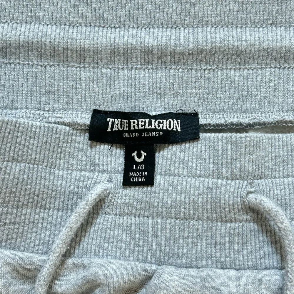 True Religion Gray Athletic Drawstring Shorts with Orange Horseshoe